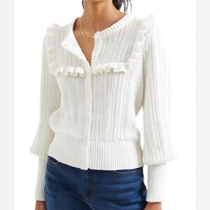 Romantic Preppy Chic Pointelle Cardigan French Connection White Knit Cotton XS